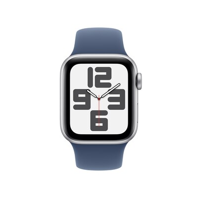 Apple Watch SE GPS Smartwatch, 40mm, Silver Aluminum Case with Denim Sport Band, Medium/Large (MXED3LL/A)