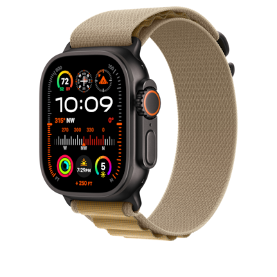 Apple Watch 49mm Tan Alpine Loop, Medium, Black Titanium Finish (MYQ13AM/A)