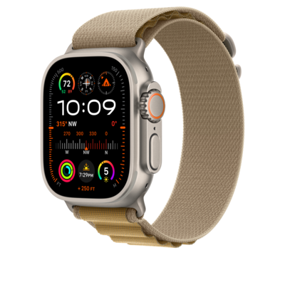 Apple Watch 49mm Tan Alpine Loop, Small, Natural Titanium Finish (MXN13AM/A)