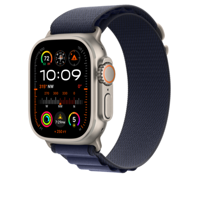 Apple Watch 49mm Navy Alpine Loop, Medium, Natural Titanium Finish (MXMY3AM/A)