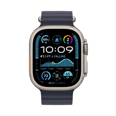 Apple Watch Ultra 2 GPS + Cellular Smartwatch, 49mm, Natural Titanium Case with Navy Ocean Band (MX4D3LW/A)