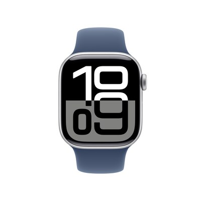 Apple Watch Series 10 GPS Smartwatch, 42mm, Silver Aluminum Case with Denim Sport Band, Small/Medium (MWWA3LW/A)