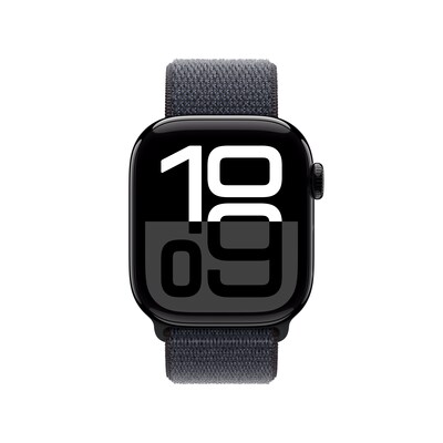 Apple Watch Series 10 GPS + Cellular Smartwatch, 42mm, Jet Black Aluminum Case with Ink Sport Loop (MWX83LW/A)