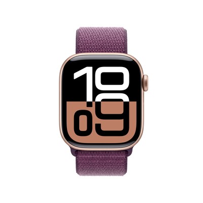 Apple Watch Series 10 GPS Smartwatch, 42mm, Rose Gold Aluminum Case with Plum Sport Loop (MWWK3LW/A)