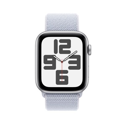 Apple Watch SE GPS + Cellular Smartwatch, 44mm, Silver Aluminum Case with Blue Cloud Sport Loop (MXG63LL/A)