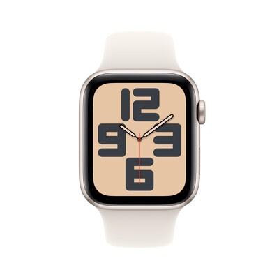 Apple Watch SE GPS + Cellular Smartwatch, 44mm, Starlight Aluminum Case with Starlight Sport Band, Medium/Large (MXG83LL/A)