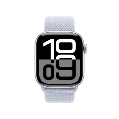 Apple Watch Series 10 GPS + Cellular Smartwatch, 42mm, Silver Aluminum Case with Blue Cloud Sport Loop (MWX53LW/A)
