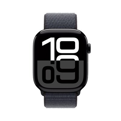 Apple Watch Series 10 GPS Smartwatch, 46mm, Jet Black Aluminum Case with Ink Sport Loop (MWWR3LW/A)