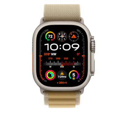 Apple Watch 49mm Tan Alpine Loop, Small, Natural Titanium Finish (MXN13AM/A)