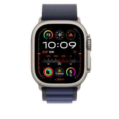 Apple Watch 49mm Navy Alpine Loop, Medium, Natural Titanium Finish (MXMY3AM/A)