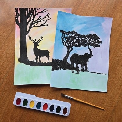 S&S Easy Way Watercolor Craft Kit: Nature Silhouettes, 24/Pack (GP3331)