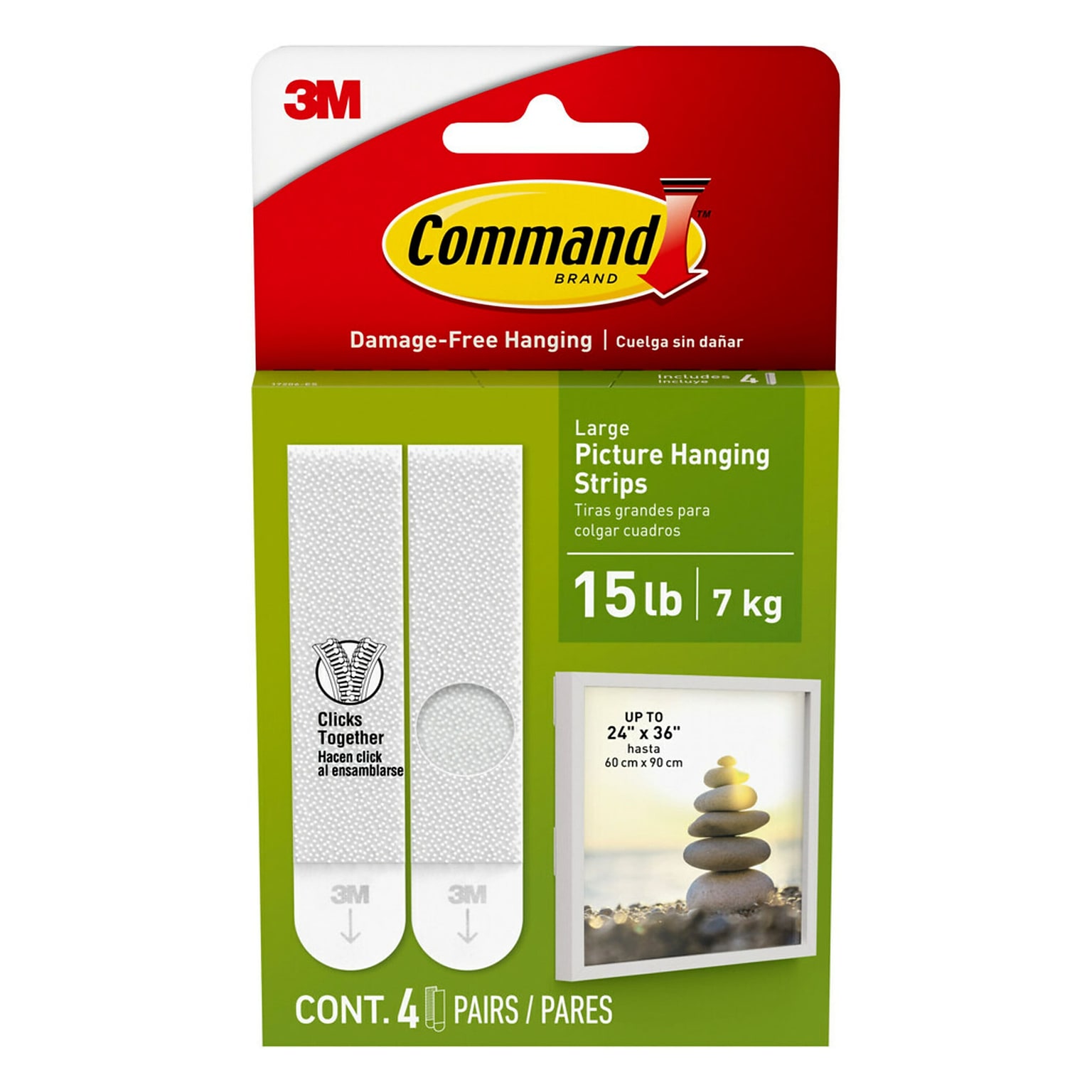 Command Large Hanging Strips, 15 lb., White, 4 Pairs/Pack (17206-ES)