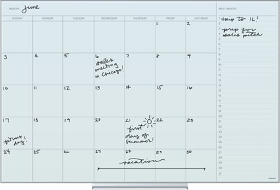 U Brands Floating Glass Dry Erase Calendar Board, 35 x 35, White Frosted Surface, Frameless (2910U00-01)
