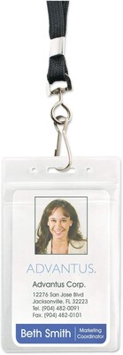 Advantus Resealable Id Badge Holder with Lanyard, 2 5/8 x 3 3/4, Clear, 20/pack (91131)