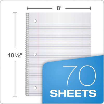 Oxford 1-Subject Notebooks, 8" x 10.5", College Ruled, 70 Sheets, Each (65022)