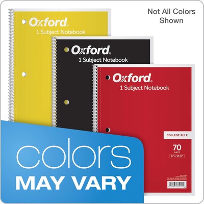 Oxford 1-Subject Notebooks, 8" x 10.5", College Ruled, 70 Sheets, Each (65022)