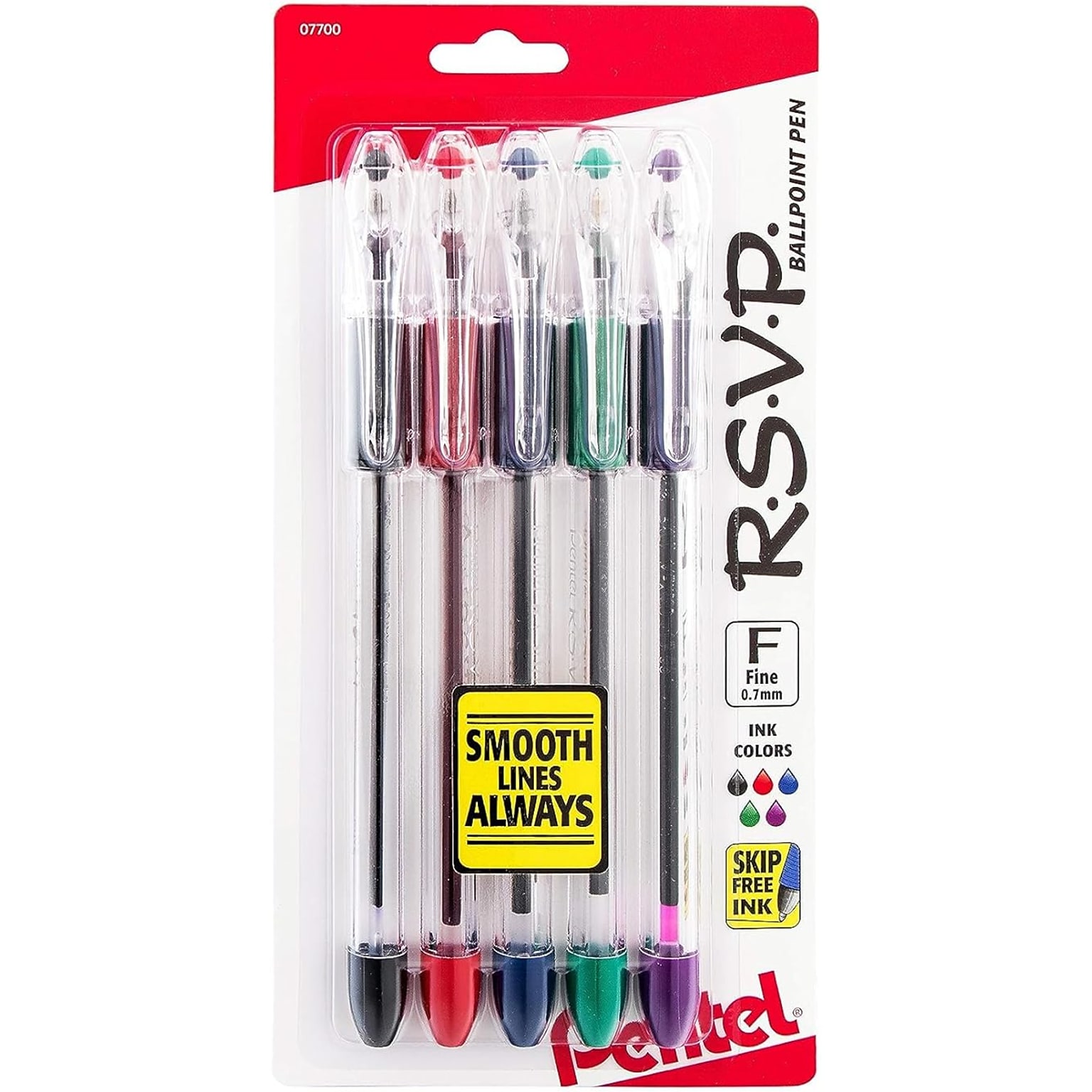 Pentel R.S.V.P. Ballpoint Pens, Fine Point, Assorted Ink, 5 Pack (BK90BP5M)