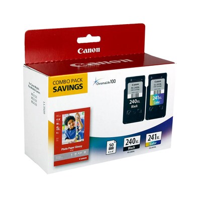 Canon 240XL/241XL Black and TriColor High Yield Ink Cartridge, 2/Pack with 4x6 photo paper (5206B005)
