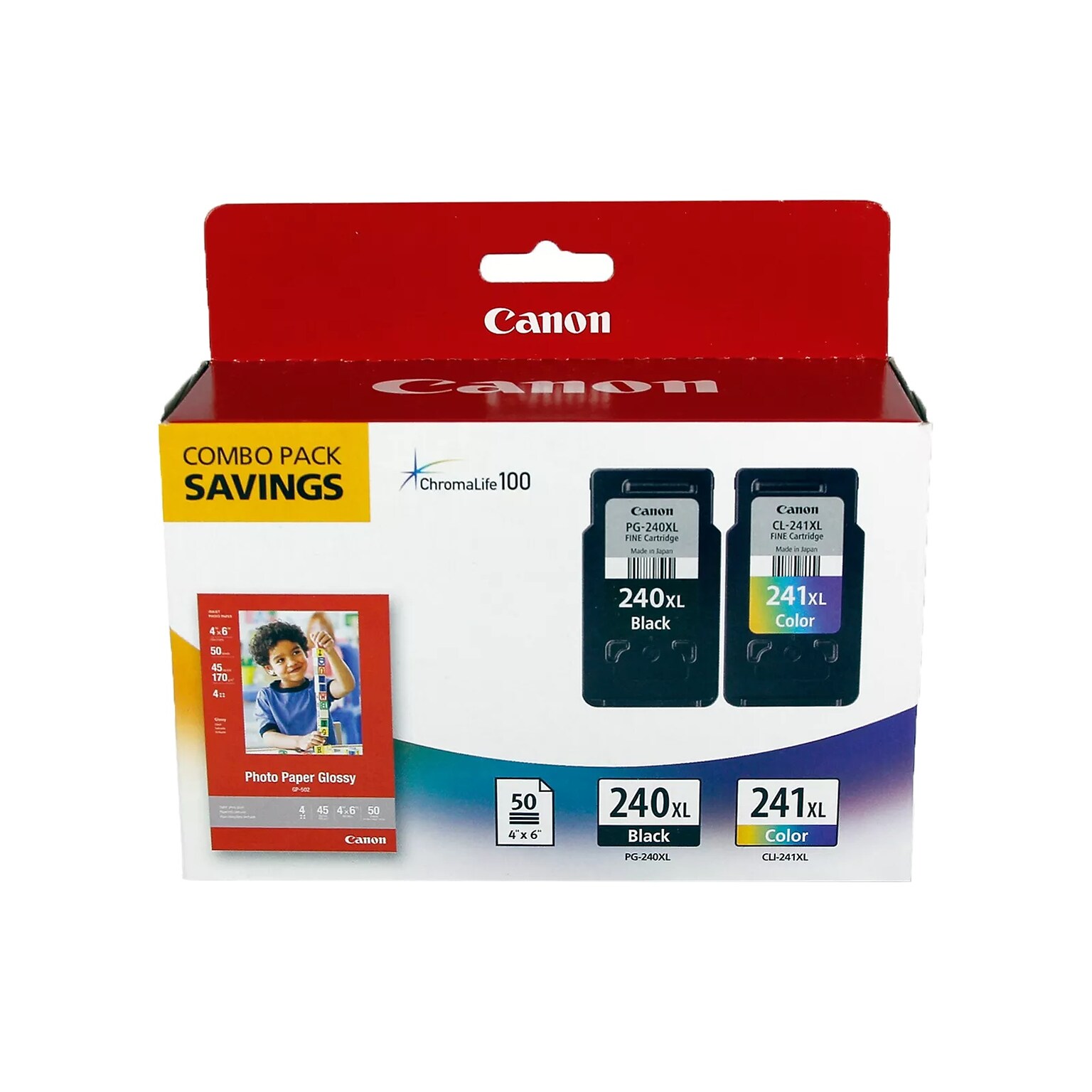 Canon 240XL/241XL Black and TriColor High Yield Ink Cartridge, 2/Pack with 4x6 photo paper (5206B005)