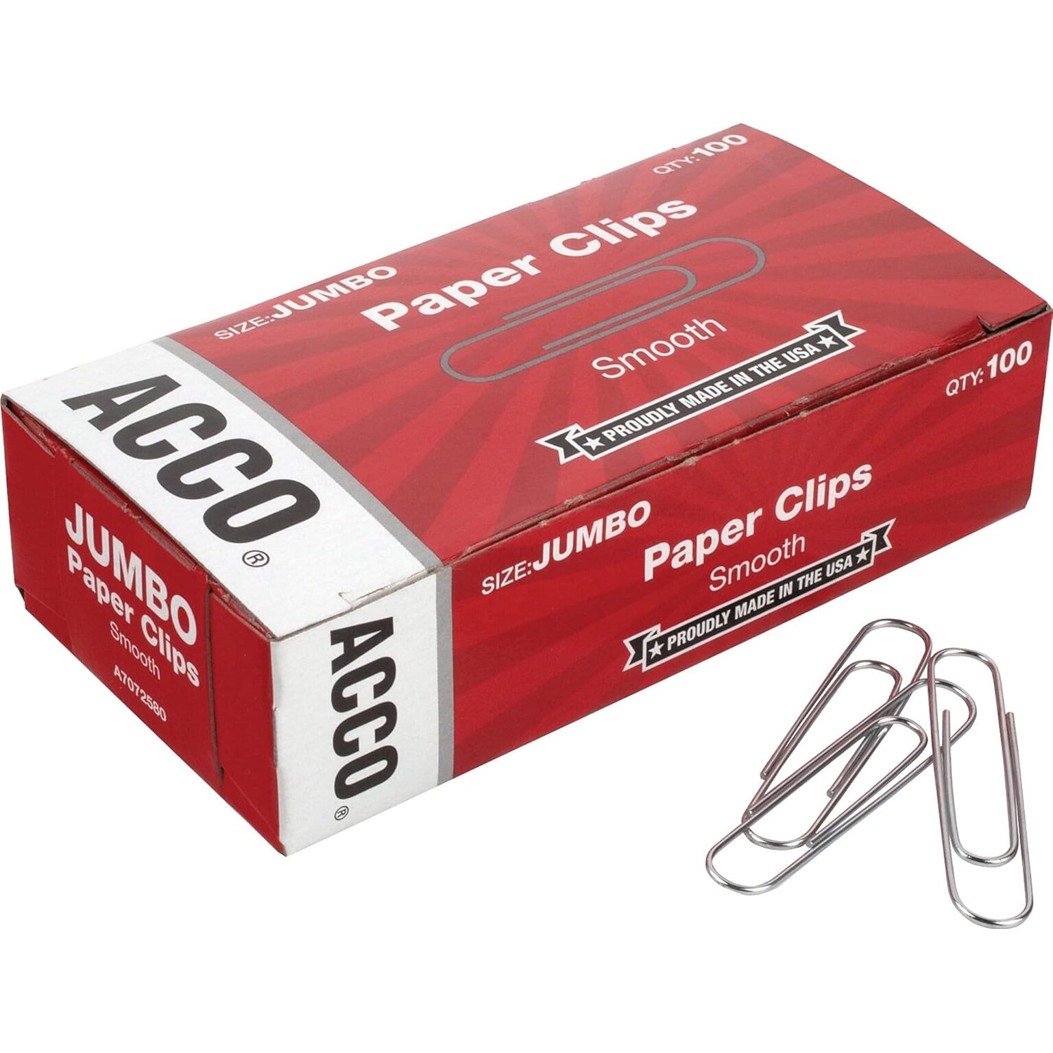 ACCO Economy Paper Clips, Jumbo, Silver, 100/Box (A7072580)