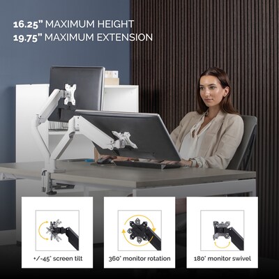Fellowes Platinum Series Adjustable Dual Arms, Up to 32" Monitor, White (8056301)