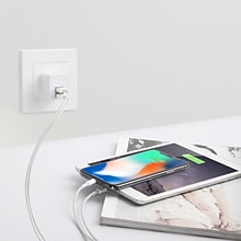 LAX Dual USB Port Wall Charger 2.4A for Smartphones, White (LAX2PORTWALLWHT)