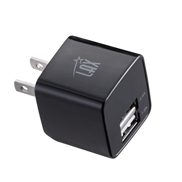 LAX Dual USB Port Wall Charger 2.4A for Smartphones, Black (LAX2PORTWALLWHT)