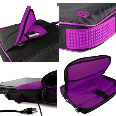 Vangoddy Office Business Travel Laptop Case up to 14 inch laptop + 4x MicroUSB Charging Cables, Black Purple