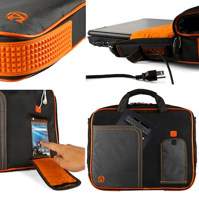 Vangoddy Office Business Travel Laptop Case up to 12 inch laptop Tablet + 4x MicroUSB Charging Cables, Black Orange