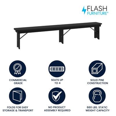 Flash Furniture HERCULES Solid Pine 4-Seat Farmhouse Folding Bench, Black Wash (XAB96X12LBW)