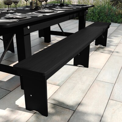 Flash Furniture HERCULES Solid Pine 4-Seat Farmhouse Folding Bench, Black Wash (XAB96X12LBW)