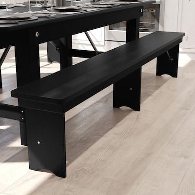 Flash Furniture HERCULES Solid Pine 4-Seat Farmhouse Folding Bench, Black Wash (XAB96X12LBW)