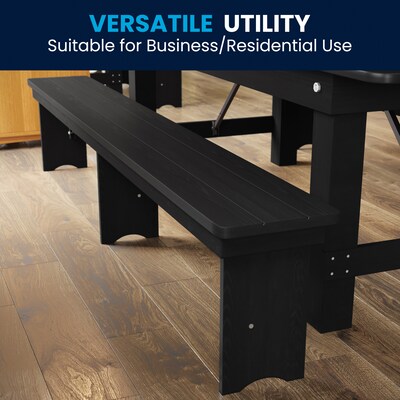 Flash Furniture HERCULES Solid Pine 4-Seat Farmhouse Folding Bench, Black Wash (XAB96X12LBW)