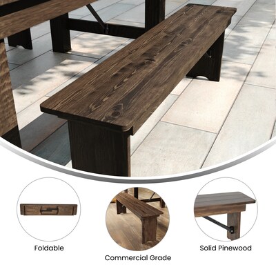 Flash Furniture HERCULES Solid Pine 3-Seat Farmhouse Folding Bench, Antique Rustic Brown (XAB60X12)