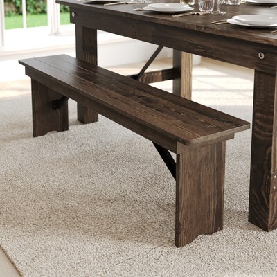 Flash Furniture HERCULES Solid Pine 3-Seat Farmhouse Folding Bench, Antique Rustic Brown (XAB60X12)