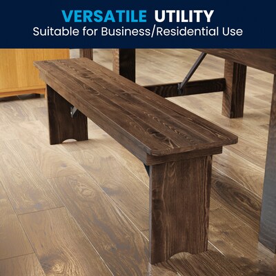 Flash Furniture HERCULES Solid Pine 3-Seat Farmhouse Folding Bench, Antique Rustic Brown (XAB60X12)