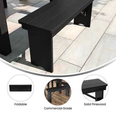 Flash Furniture HERCULES Solid Pine 2-Seat Farmhouse Folding Bench, Black Wash (XAB40X12BW)
