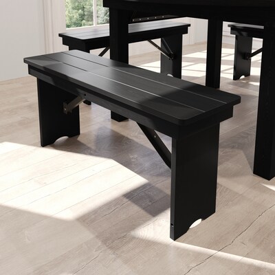 Flash Furniture HERCULES Solid Pine 2-Seat Farmhouse Folding Bench, Black Wash (XAB40X12BW)