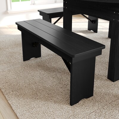 Flash Furniture HERCULES Solid Pine 2-Seat Farmhouse Folding Bench, Black Wash (XAB40X12BW)