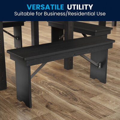 Flash Furniture HERCULES Solid Pine 2-Seat Farmhouse Folding Bench, Black Wash (XAB40X12BW)