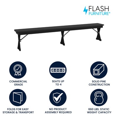 Flash Furniture HERCULES Solid Pine 4-Seat Farmhouse Folding Bench, Black Wash (XAB96X12LXLEGBW)