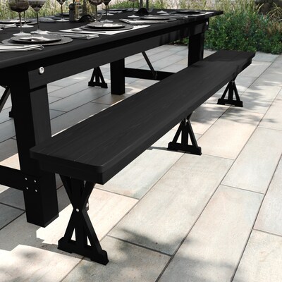 Flash Furniture HERCULES Solid Pine 4-Seat Farmhouse Folding Bench, Black Wash (XAB96X12LXLEGBW)