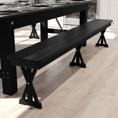 Flash Furniture HERCULES Solid Pine 4-Seat Farmhouse Folding Bench, Black Wash (XAB96X12LXLEGBW)