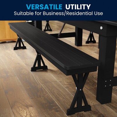 Flash Furniture HERCULES Solid Pine 4-Seat Farmhouse Folding Bench, Black Wash (XAB96X12LXLEGBW)