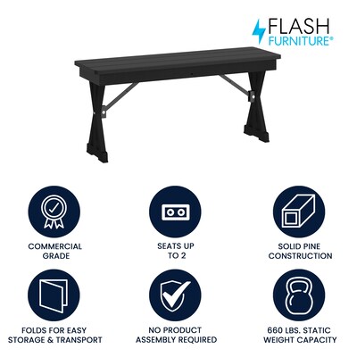 Flash Furniture HERCULES Solid Pine 2-Seat Farmhouse Folding Bench, Black Wash (XAB40X12XLEGBW)