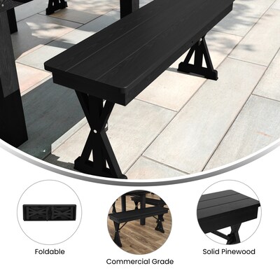 Flash Furniture HERCULES Solid Pine 2-Seat Farmhouse Folding Bench, Black Wash (XAB40X12XLEGBW)