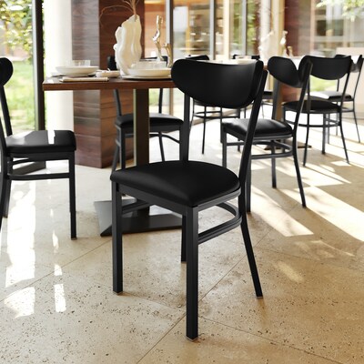 Flash Furniture Wright Transitional Vinyl and Steel Commercial Dining Chair, Black, 2/Pack (2XUDG6V5BKVBK)