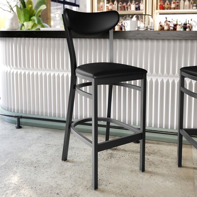 Flash Furniture Wright Transitional Vinyl and Steel Boomerang Back Commercial Barstool, Black (XUDG6
