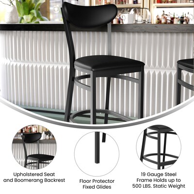 Flash Furniture Wright Transitional Vinyl and Steel Boomerang Back Commercial Barstool, Black (XUDG6V6BKVBK)