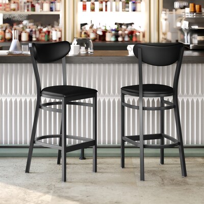 Flash Furniture Wright Transitional Vinyl and Steel Boomerang Back Commercial Barstool, Black (XUDG6V6BKVBK)
